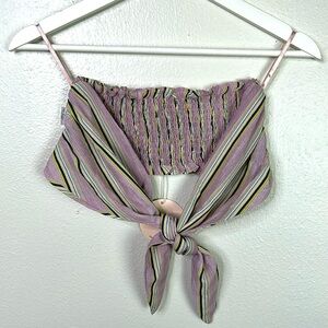 Wild Honey Lavender and Green Striped Tie-Front Top